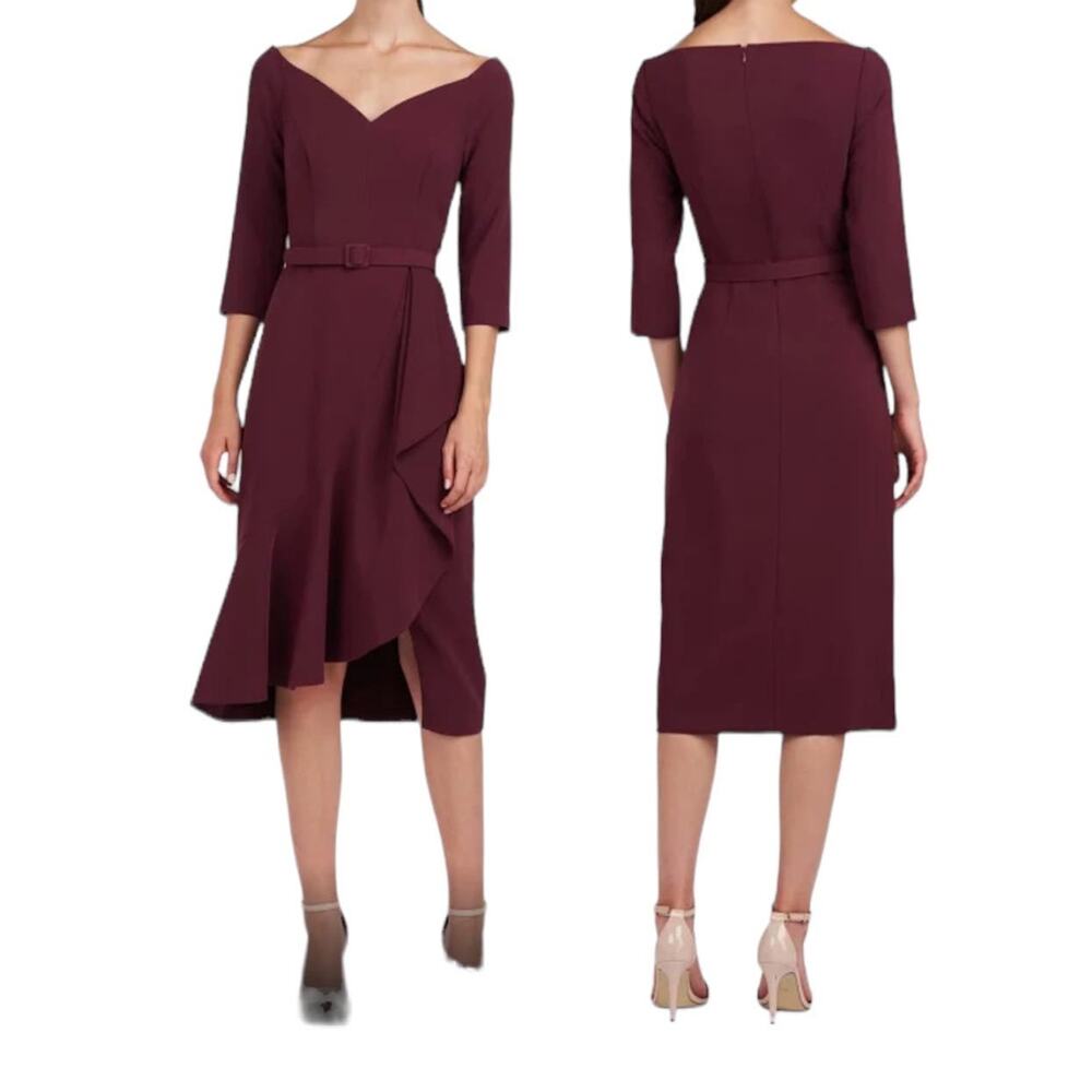 Kay Unger dress Izzy off the shoulder Midi burgundy size 8